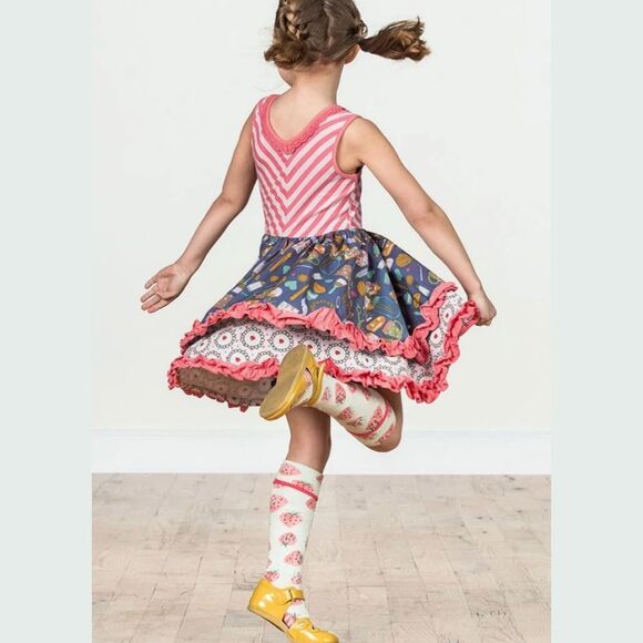 Matilda Jane Girl's Work Of Heart Tiered Ruffle Hem Dress in Multi | Size 4 - Picture 4 of 9